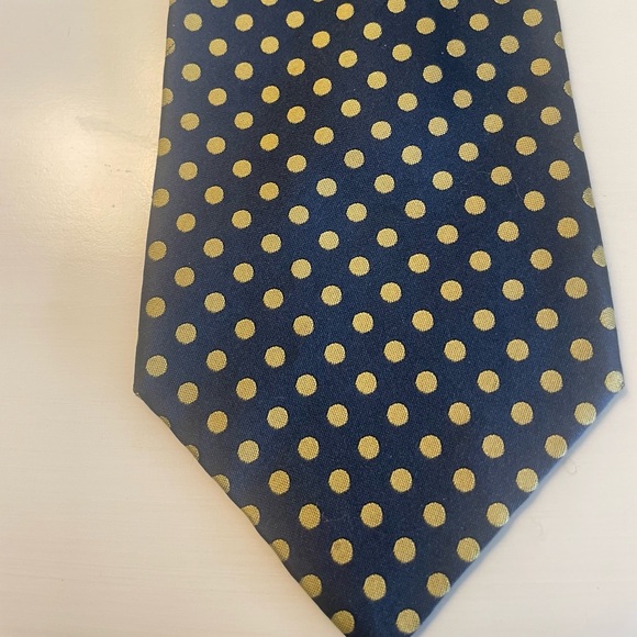 Richel Navy Silk Tie with Pale  Yellow Polka Dots - Picture 1 of 4